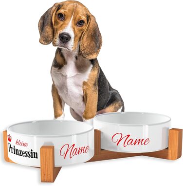 OWLBOOK Миска для собак з іменем, подвійна керамічна миска з бамбуковим підставкою, 300 мл