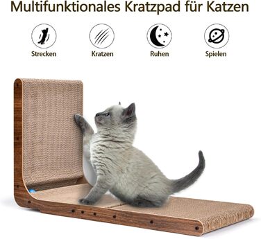 Кігтеточка для котів L-подібна з іграшкою, з картону, 69 см