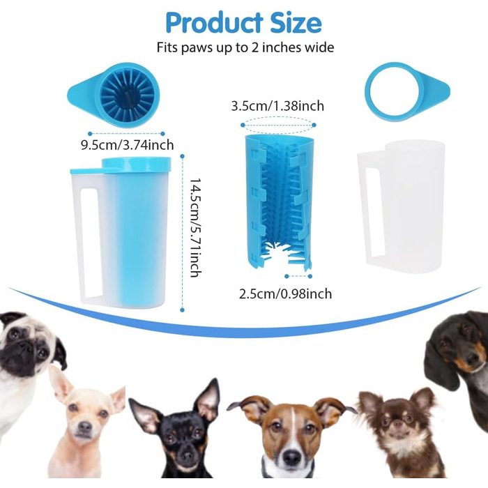 Очисник лап для собак і котів з силіконовою щіткою, великий об'єм