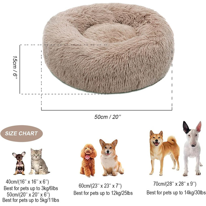 М'яке ліжко для собак та котів, маленьке, зручне, з антиковзаючою основою, коричневе, 50 см, машинне прання
