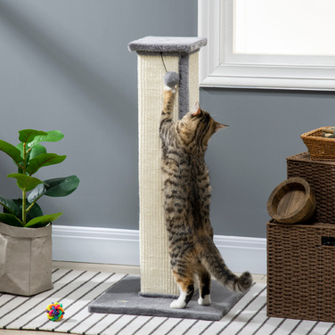 Кігтеточка PawHut Scratching Stem висотою 81 см з сизалю з ігровим м'ячем, ідеально підходить для котів до 5 кг, для використання в приміщенні, в сірому та кремовому кольорах| Аосом