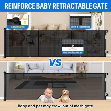 Захист для дверей MYPIN, висувний, 0-140 см - сітка для собак, дітей, для дому та вулиці, чорний