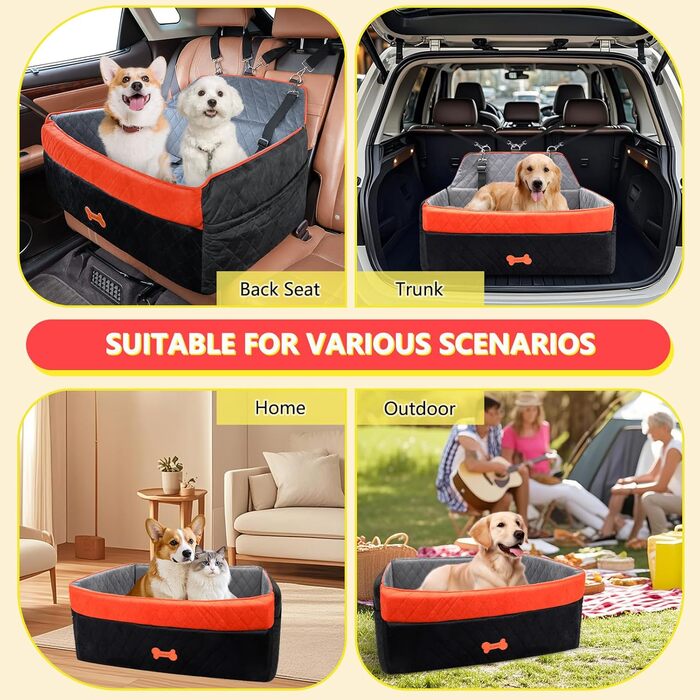 Автокрісло для собак PetsHome - чорне, для середніх та великих собак, знімний, з Memory Foam, з кишенями та ременями безпеки