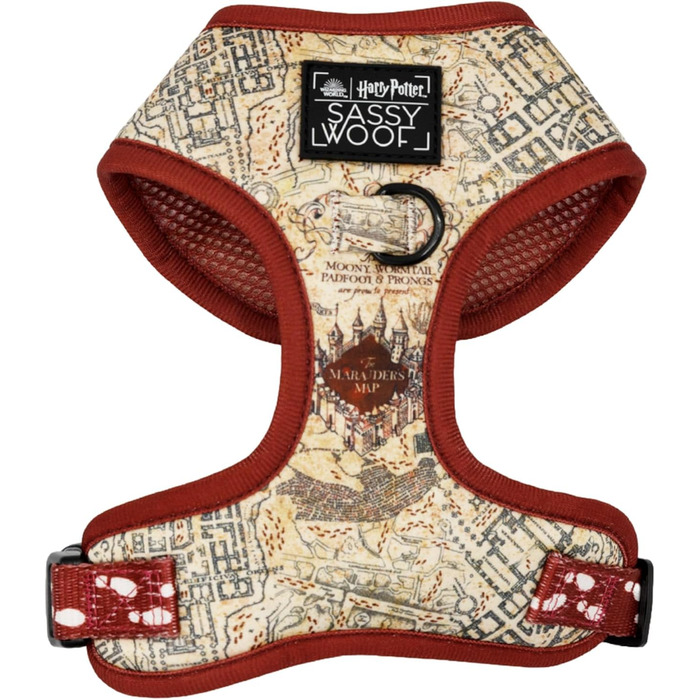 Регульована шлейка для собак Sassy Woof Harry Potter™ Marauder’s Map XL, дихаюча сітка, подвійний D-кільця, не тягне, для великих собак, офіційна