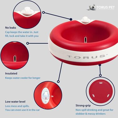 Автоматична поїлка Torus Pet Maxi 2 л, червона, для собак і котів, з фільтрацією, антибактеріальна, без BPA, для дому та подорожей