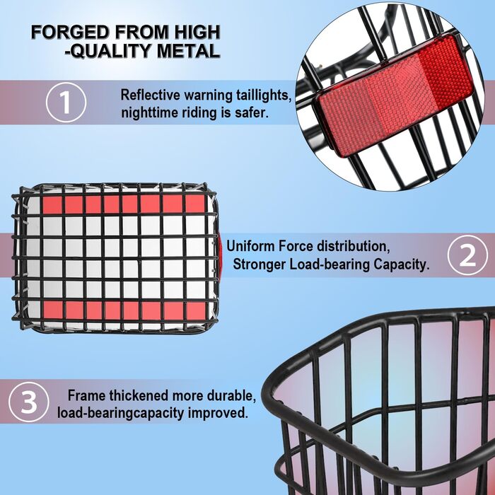Велосипедний кошик задній WOOGCSO, металевий великий з водонепроникним покриттям, сіткою для багажу, для собак, покупок, пікніків, рюкзаків (38×31×26см)