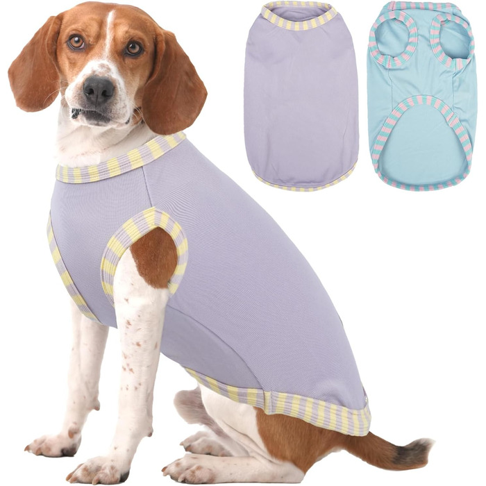 Сорочка для собак Katzinst 2 шт. для середніх порід, сонцезахисний одяг, еластична сорочка від сонця, жилет для собак на літо, для Французького бульдога, для прогулянок та бігу (Зелений хакі L)