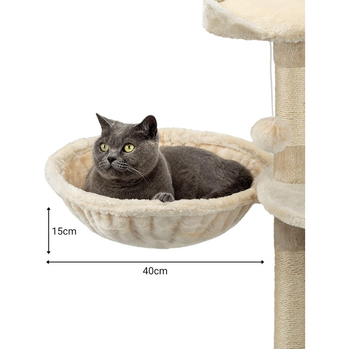 Лежанка для кота з м'якого плюшу для когтеточки, Ø 40 см, глибина 25 см, зручна ліжечка для будь-якого когтеточки з різьбленням M8, міцний металевий каркас для котів будь-якого розміру, (глибина 15 см, Бежевий)