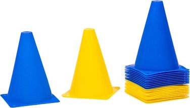 8LevelUp Пиллони для тренувань (20 шт.) - 18 см, жовті та блакитні конуси. Підходять для футболу, кінного спорту, дресирування собак та коней, агіліті. З сумкою.