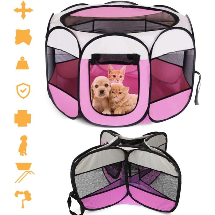 Клітка-загон для цуценят та дрібних тварин 74x74x43 см, рожева
