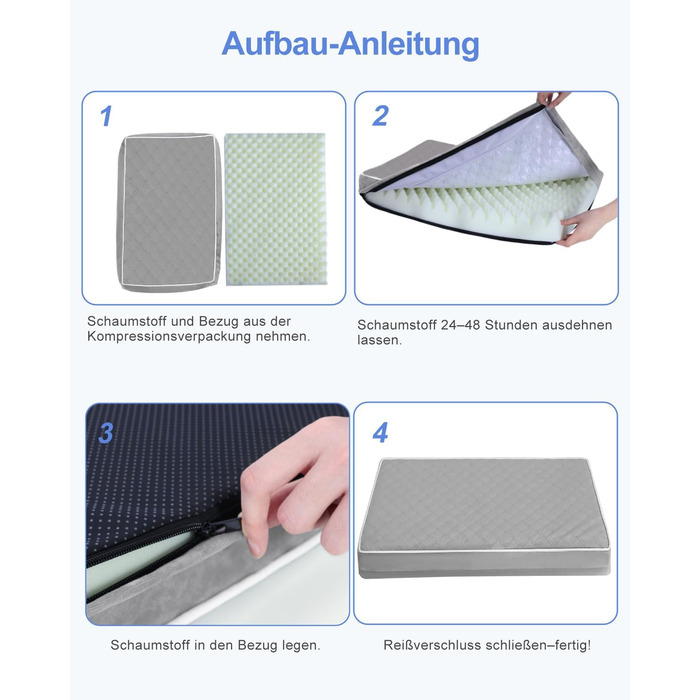 Ортопедичне ліжко для собак KSIIA, великі породи, 104x68x8 см, знімний, сірий