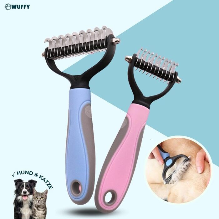 Wuffy Щітка для вичісування шерсті собак та котів з довгим хутром | Видаляє підшерсток та ковтуни | Масаж та захист очіпка, рожева