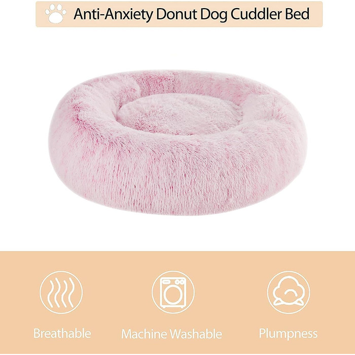 М'яке ліжко для собак великих порід WNPETHOME, заспокійливе доунат-ліжко, тепле та затишне, рожеве