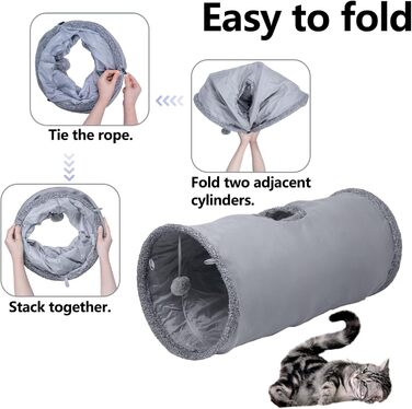 Туннель для котів Mymai з м'яким велюровим покриттям, інтерактивний шурхотливий тунель з 2 підвісними іграшками, ідеальний для кроликів та інших дрібних тварин (Хакі)