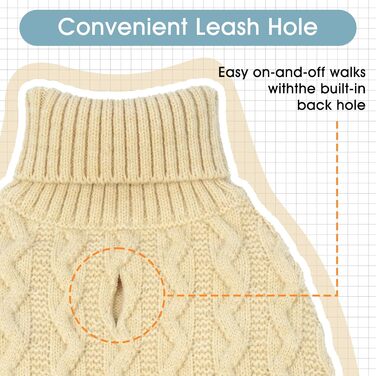 Вогняний ролкроген-светр для зими, м'який візерунок Fair-Isle, одяг для домашніх тварин без бокових ніжок, для повідка – підходить для собак маленьких, середніх та великих порід, розмір XXL (XX-Large, світло-бежевий)