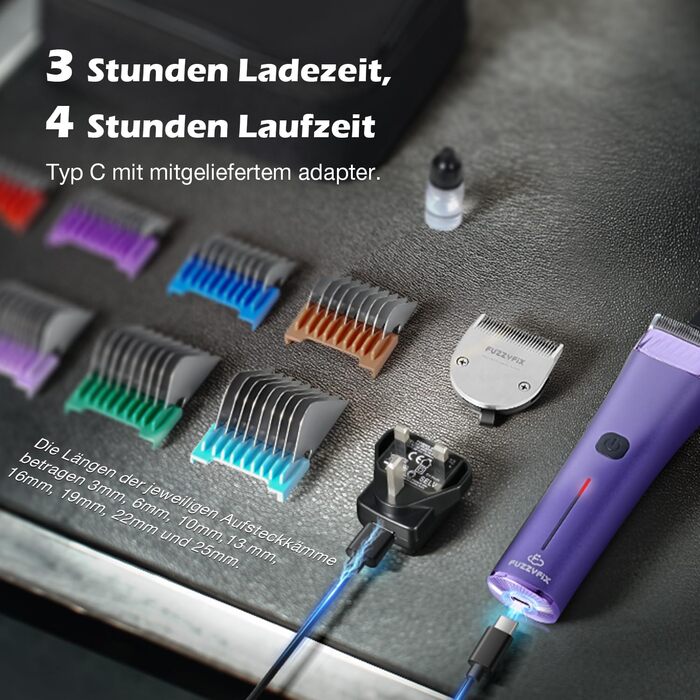 Професійна машинка для стрижки собак FuzzyFix з запасним лезом, 5-в-1, знімає шерсть з собак, котів та коней, лілова