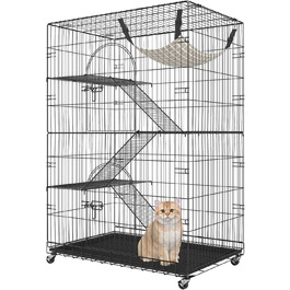 Клітка для котів VEVOR, 4 рівні, 2 двері, 90x60x133 см, залізна, з покриттям, з драбинами, для котів і дрібних тварин