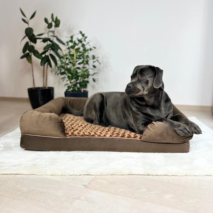 Ортопедичне собаче ліжко для великих собак, водовідштовхувальне, знімний чохол, 90x65x23 см (XL 111x86x25 см, коричневе)