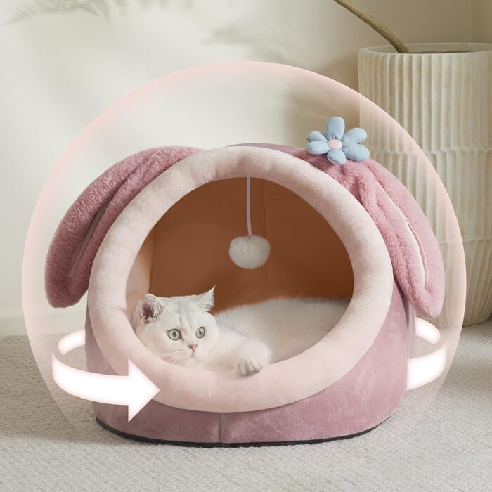 Jiupety М'яка котяча хатинка-лежак L 45x43x37 см, рожевий, знімна подушка, протиковзке дно