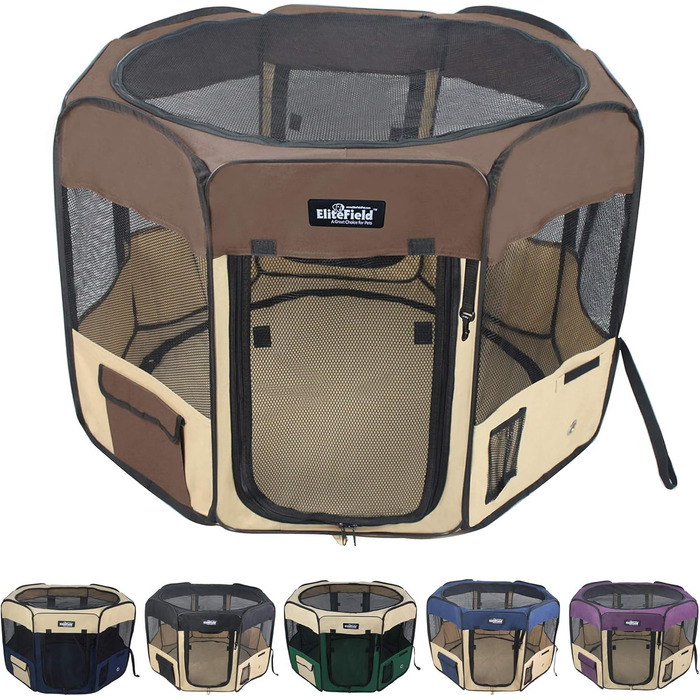 Клітка-вольєр EliteField для домашніх тварин з 2 дверцятами, м'яка, різні розміри та кольори, для собак, котів та інших тварин (91,4 x 91,4 x 61,4 см, + Бежевий)
