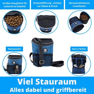 Пакет для ласощів Silberpfote® Premium для собак - ідеально для виховання цуценят та тренувань. Функціональний, практичний, з великим об'ємом та дозатором для відходів (блакитний)