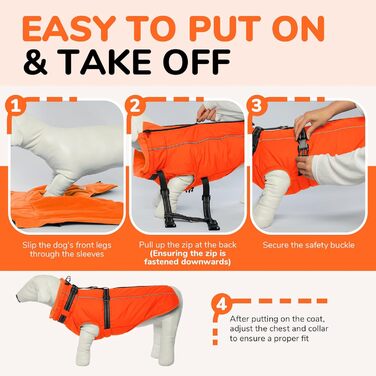 Теплий зимовий одяг для собак Lelepet: куртка з інтегрованим шлейкою, вітронепроникна, з флісовою підкладкою, світловідбиваюча, 2XL (Small, Orange)