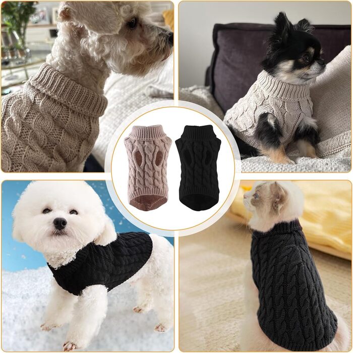 Теплий зимовий пуловер для собак, 2 шт. - пуловер з коміром-хомутом для дрібних собак, теплий одяг для цуценят