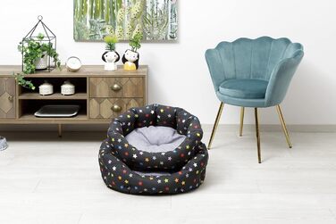 М'яке кругле ліжко для собак та котів Baroni Hoe з тканини, 45x55 см, сірий колір зі зірками, для сну та декору