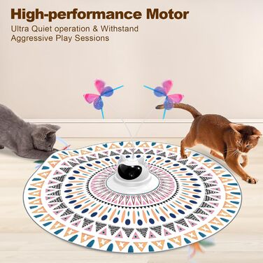 Інтерактивна іграшка для котів Spessn 2-в-1: електрична з пір'ям, інтелектуальна, 3 режими, USB-зарядка (білий котячий візерунок)