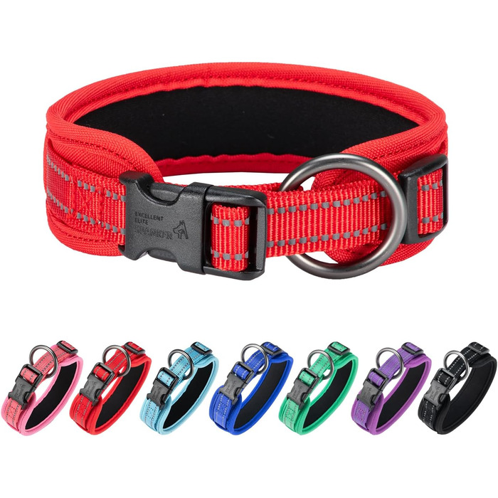 Нашийник для собак EXCELLENT ELITE SPANKER з PU матеріалу, з пряжкою, регульований, для малих, середніх та великих собак, чорний, червоний, синій (RED-L)