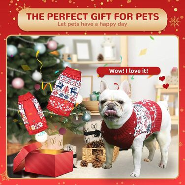 Пуловер для собак на Новий рік, теплий в'язаний пуловер з візерунком (сніжинка-олень), розмір L