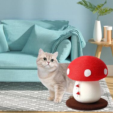 Дерев'яний кігтеточка для котів Niktule з сизалевого мотузка та підвісним іграшковим грибом | Кігтеточка-дерево для дому, захист меблів від кігтів