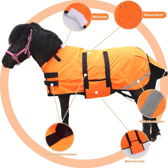 Gallopoff 300D ковдра для поні та шетлендських поні, 150г/м², легка водонепроникна зимова ковдра для поні, лошат, міні-коней, дихаюча та зносостійка