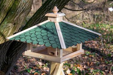 Кормушка для птахів Dobar® 44256e - дерев'яна годівниця для птахів з бітумним дахом, годівниця-вілла на ланцюжку, для саду/тераси/балкону, 39 x 39 x 30 см, зелений прямокутник