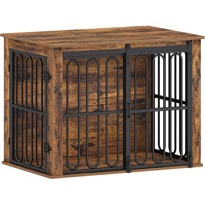 Дерев'яний вольєр для собак, 81 см, вольєр-стілець для дому, 2 двері, ковзні дверцята, для маленьких та середніх собак, міцний, 81 × 55 × 62,4 см, білий (коричневий)