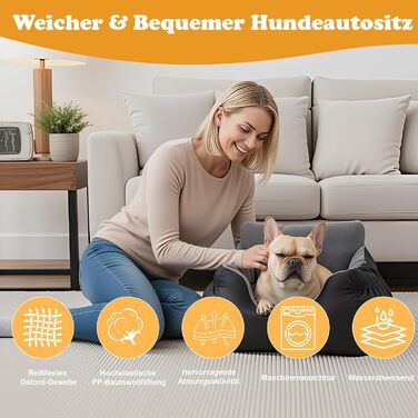 Автокрісло для собак - стабільне, для малих порід (до 12 кг), з ременем безпеки, водовідштовхувальне, знімний килимок, бічні кишені