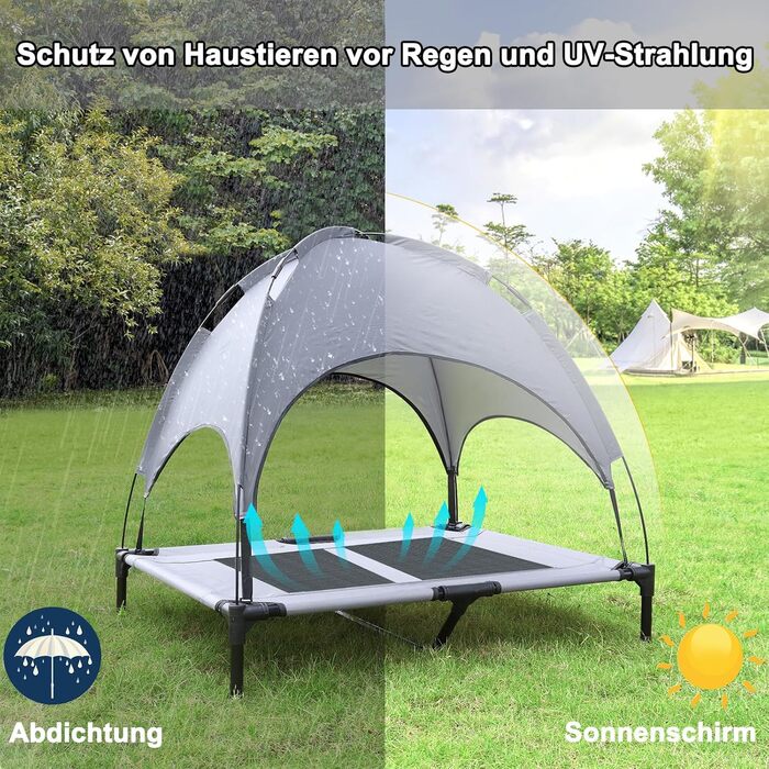 Лежанка для собак з дахом, піднята лежанка для собак, собаче ліжко, диван для собак, місце для сну для великих собак до 50 кг, для використання в приміщенні та на вулиці (92x76x92 см, L)