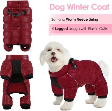 Водонепроникний зимовий одяг для собак AOFITEE - теплий костюм з флісу та світловідбиваючими смугами, Burgunder, X-Large