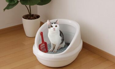 Котлочистка Iris Ohyama PNE-500H, біла, овальна, без кришки, для котів та кошенят, велика, BPA-free, з совком