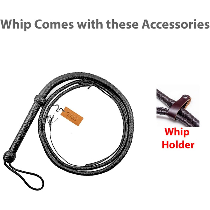 Преміум бичача плеть з чорної шкіри Bantoro Crafts, 12 косичок, довжина 0,9-2,4 м, для верхової їзди