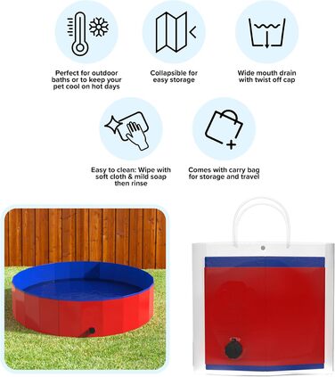 Складаний басейн для домашніх тварин Petmaker з сумкою, 120×30 см, червоний