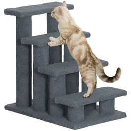 PawHut Pet Stairs Cat Stairs Сходи для собак 4 сходинки сірі 63.5x43x60см для кішок і собак, ідеально підходять для людей похилого віку та маленьких тварин