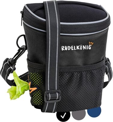 Сумка для ласощів для собак Rudelkönig - Практична сумка для прогулянок з собакою для дресирування - Фуршетний мішечок для собак з дозатором пакетів для вигулу (Basic, Чорний)
