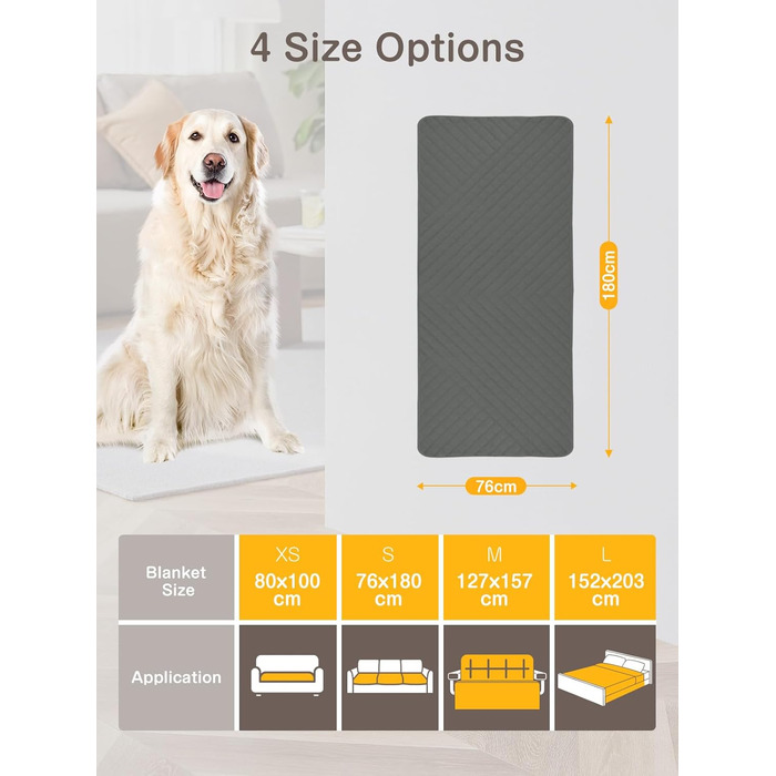 Водонепроникний килимок для собак, диванів та ліжок, захист від шерсті та подряпин, 76x180 см