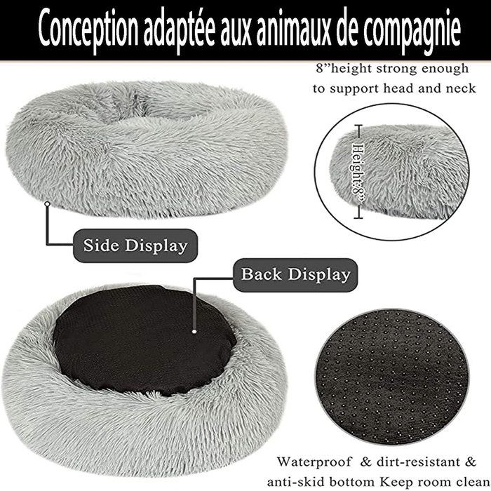 Ортопедичне ліжко для собак XL: кругле, миється, для великих і середніх собак. М'яке, антистрес, з ефектом пам'яті. Сіре ліжко-лежанка для собак, Лабрадорів та інших порід.