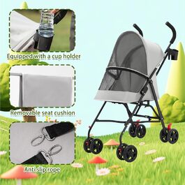 Дитяча коляска для тварин з підстаканником, переносна сумка для собак та котів, складана, до 15 кг (сіра)