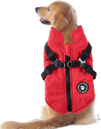 Зимовий теплий одяг для собак | Тепла жилетка для собак на блискавці та шлейці, зимовий теплий одяг, утеплена жилетка, одяг для цуценят, середніх та великих собак, червоний L