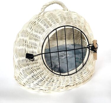 Тігана Корб-печеринка для котів, корзина-лежанка з ротангу, біла (45 см + подушка)
