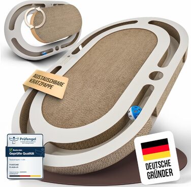 PAWZONE Драбина-крізь-стіну для котів, 72x45 см, двостороння, знімні елементи, іграшки, XXL картон, MDF, біла