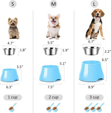 Миска для собак Petvillage, конусоподібна, неслизька, з нержавіючою сталею, піднята миска для середніх собак, спанієлів з довгими вухами, велика місткість, розмір L, 3 чашки, (Medium(2 чашки), аква блакитний)